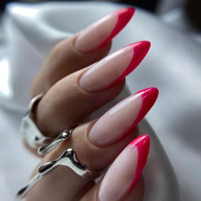 Hot Pink Nails with French Tips