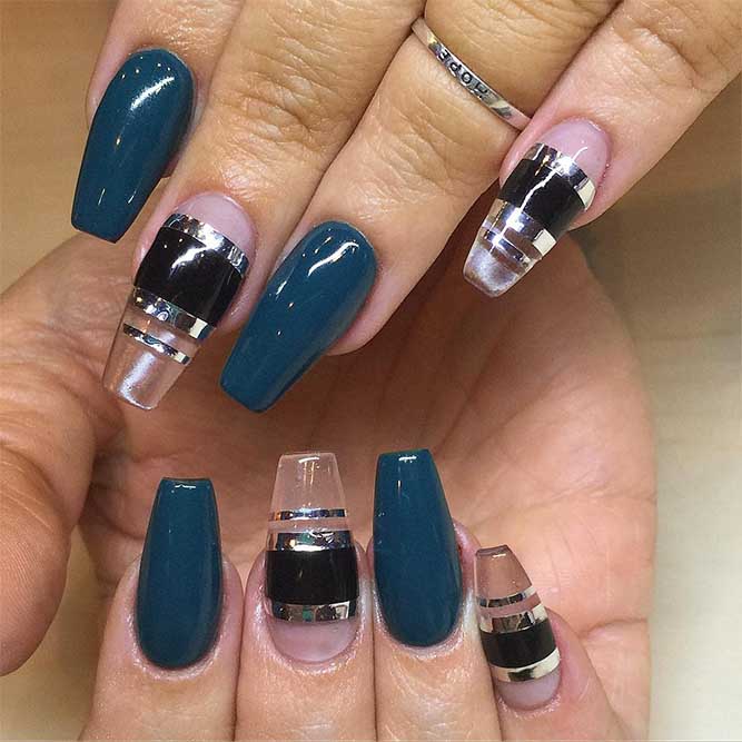 Black Greenish-Blue Nails Designs
