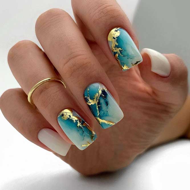Amazing Greenish-Blue Nails Designs