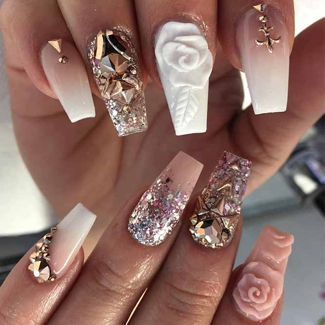 Roses Designs for Long Nails