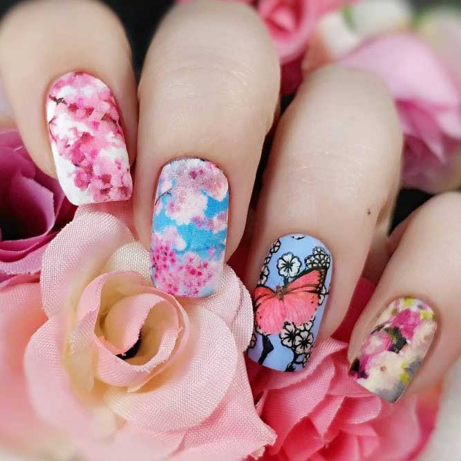 Butterlies With Sweet Blooming Cherry Nail Art