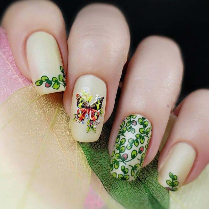 Green Nail Designs With Butterflies