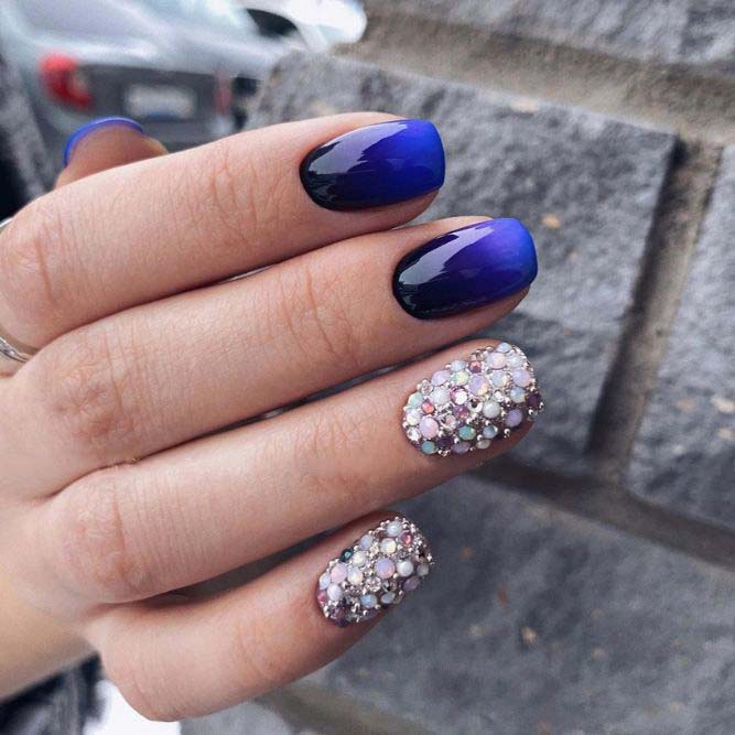 Blue and Black Spring Nails