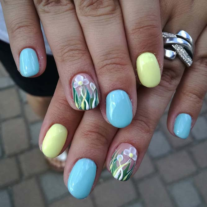 Waterfall Nails with Flowers