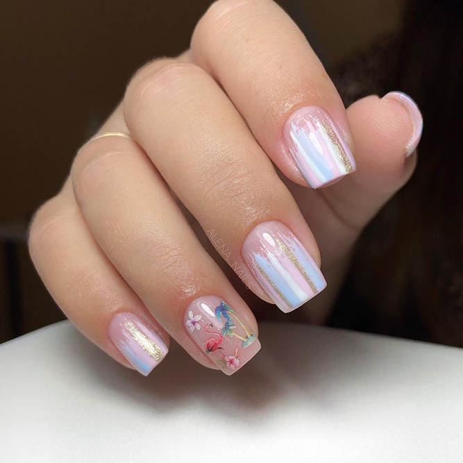 Pink and Blue Waterfall Nails Ideas 
