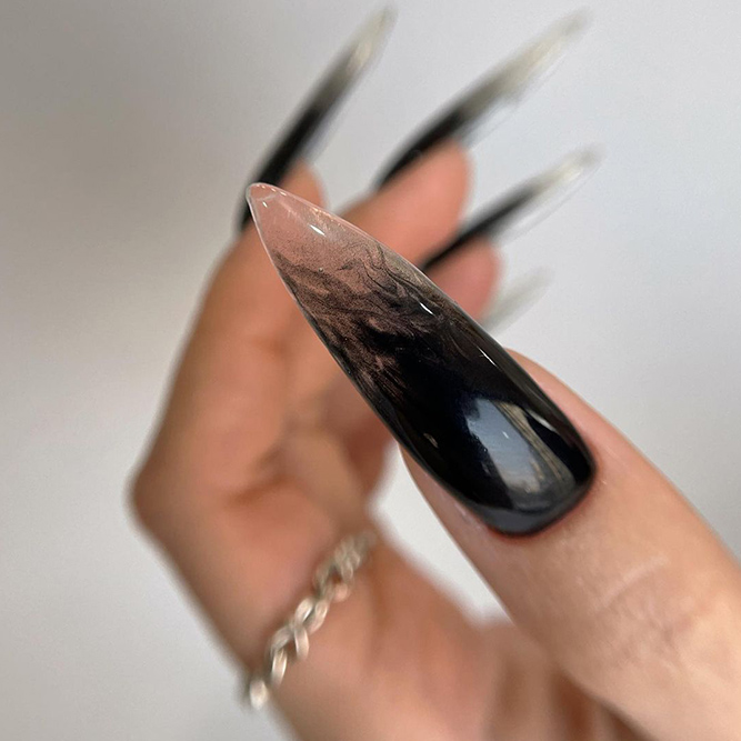 Clear and Black Gothic Nails