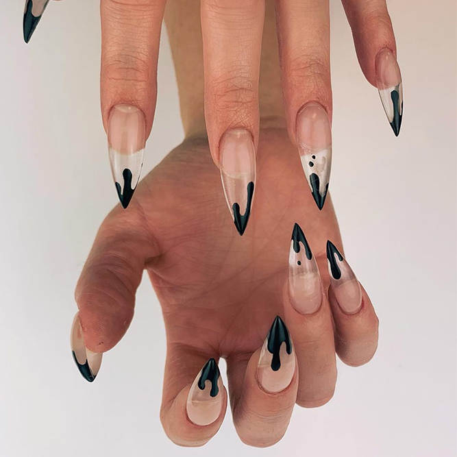 Clear and Black Long Stiletto Nails