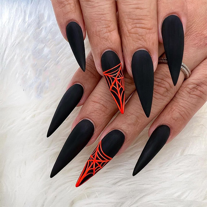 Gothic Black and Red Stiletto Nails