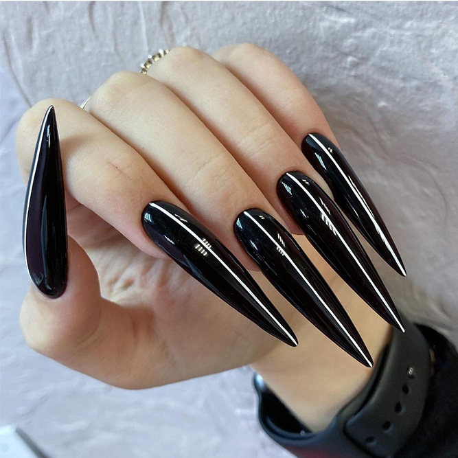 Super Long Black Stiletto Nails