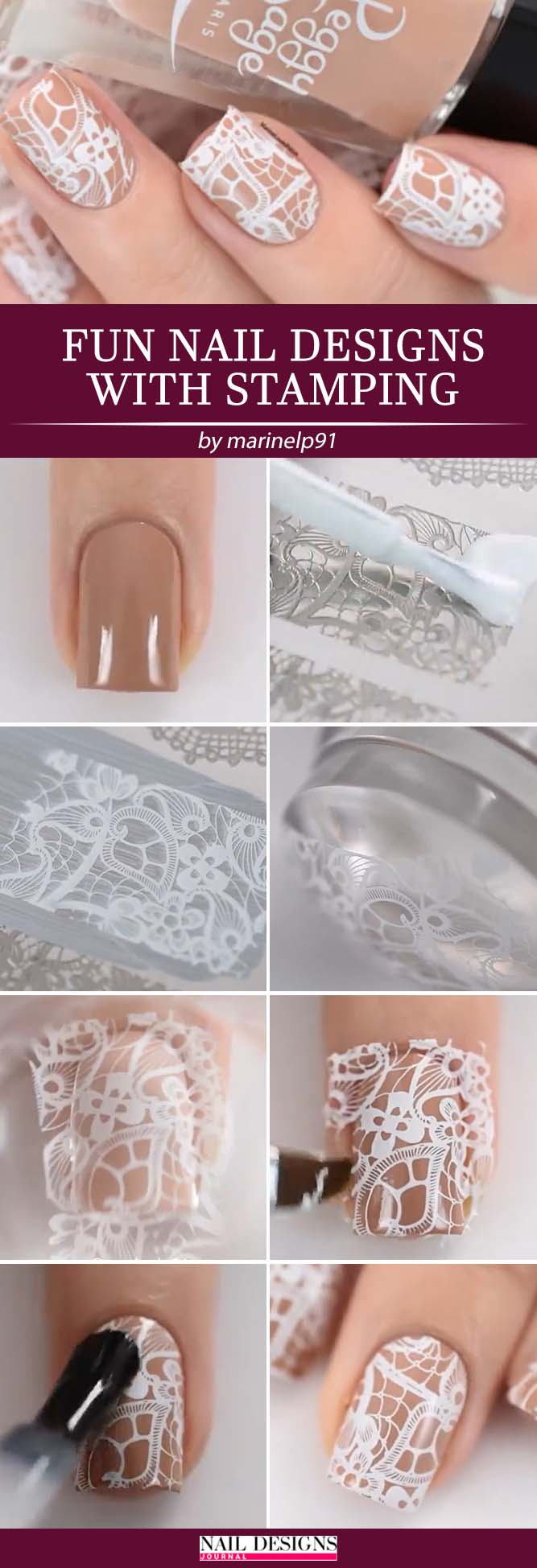 Nude and White Nail Designs with Stamping