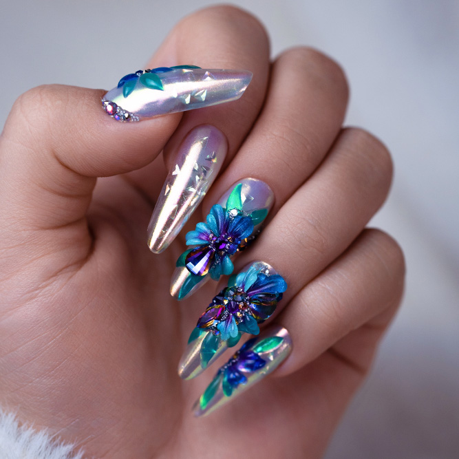 Long Nail Designs with Stones