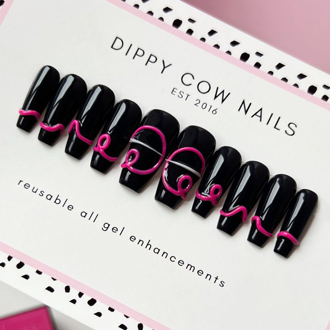 Black and Pink Coffin Press on Nails Ideas