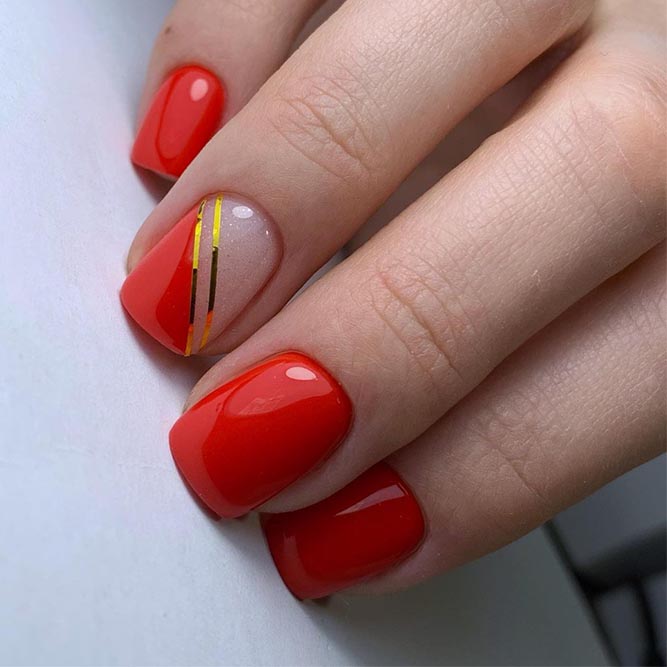 Gold Stripes on Red Nails