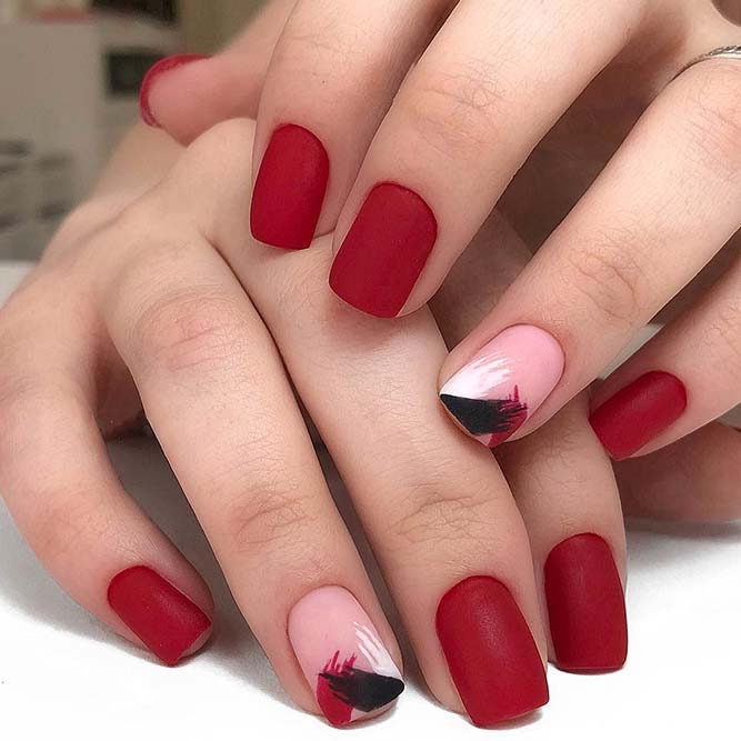 Matte red and Pink Nails