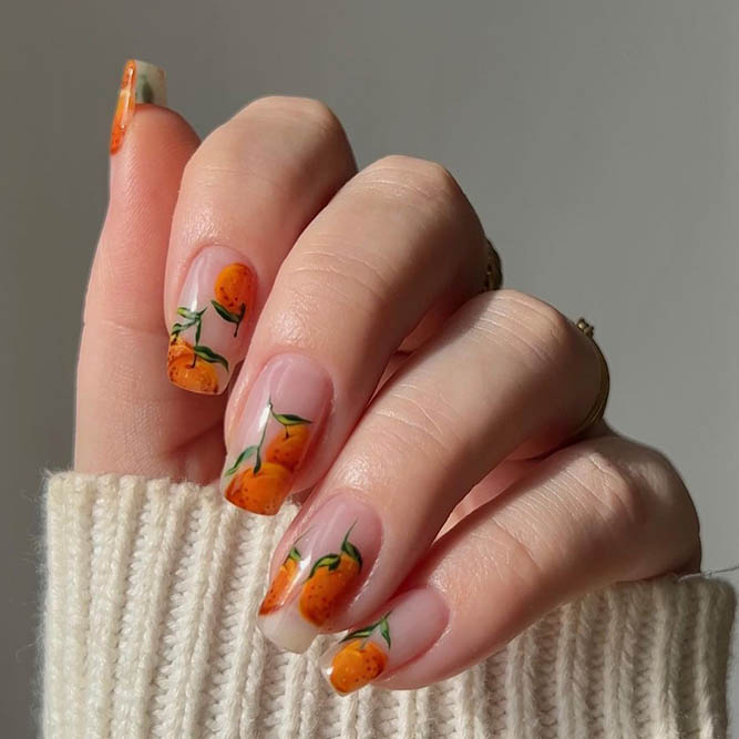 Tangerines on Clear Nails