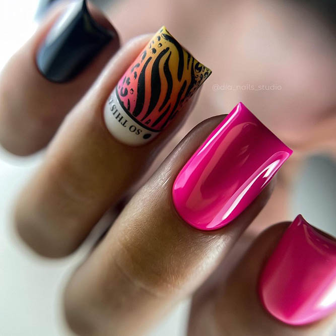 Pink Spring Nails with Animal Print