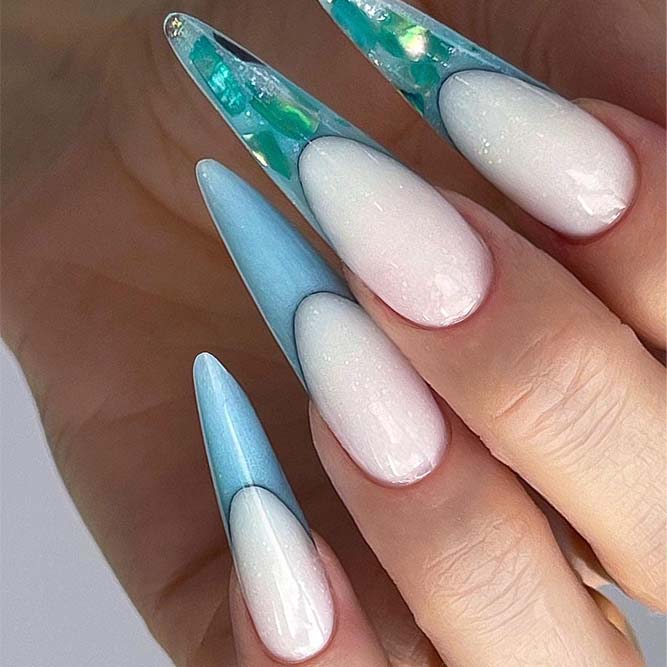 Aqua Color Stiletto Nails