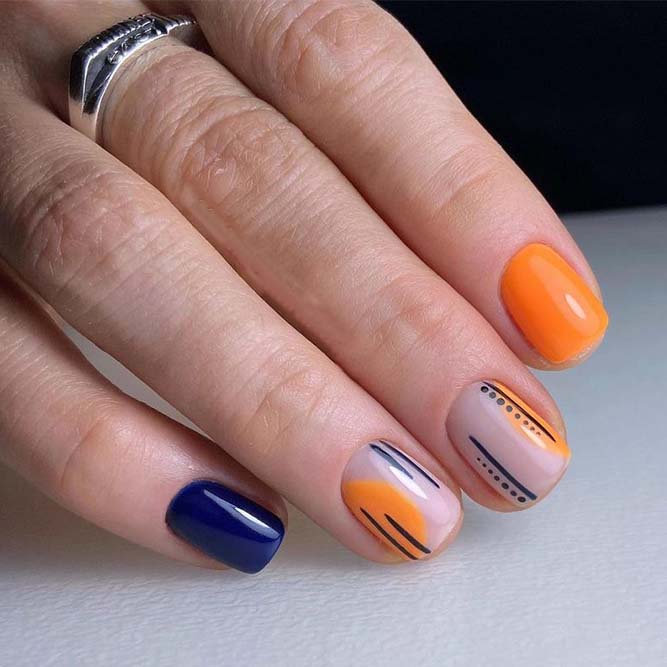 Tangerine and Blue Spring Nails