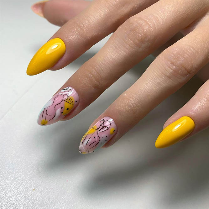 Yellow Lady Nails Design