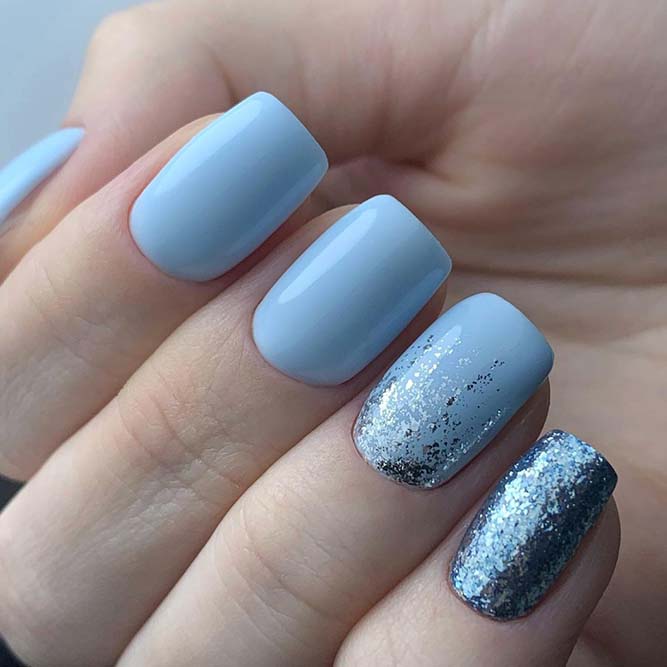 Dusty Blue and Silver Summer Nails