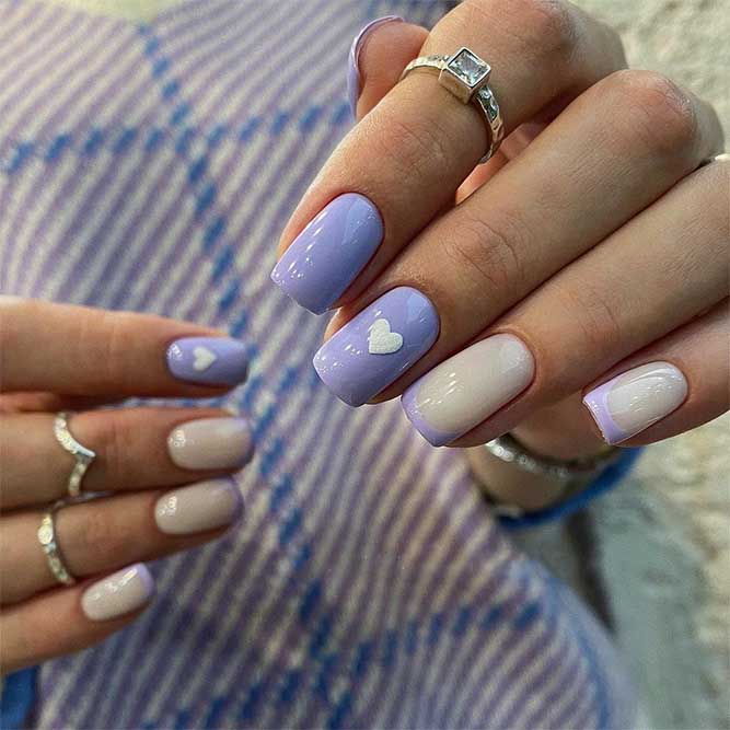 Romantic Lavender and White Summer Nails