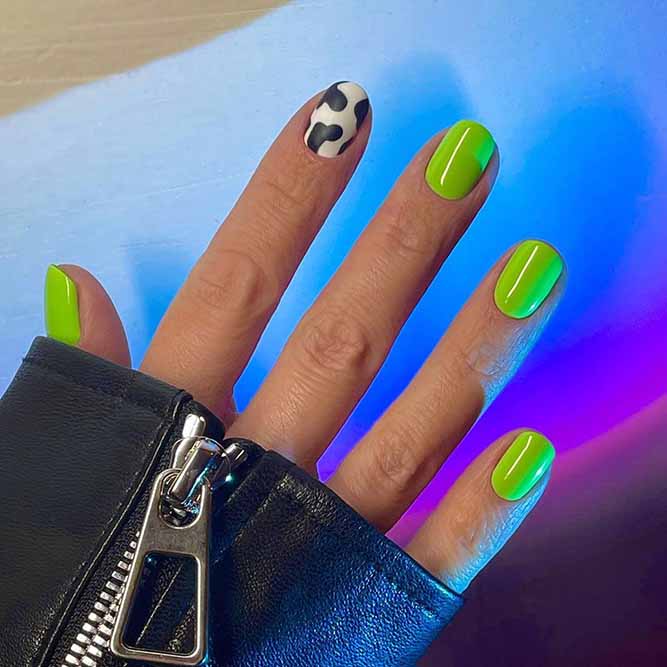 Neon Green Nails with Animal Print