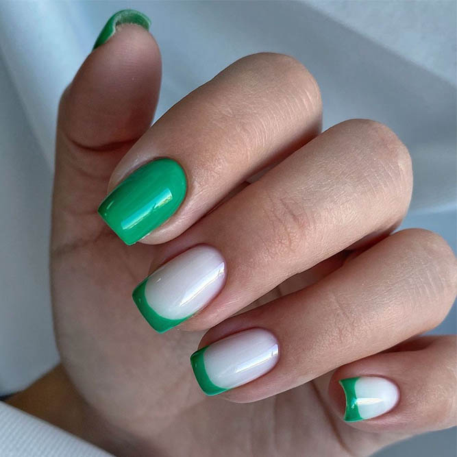 Green Summer French Manicure