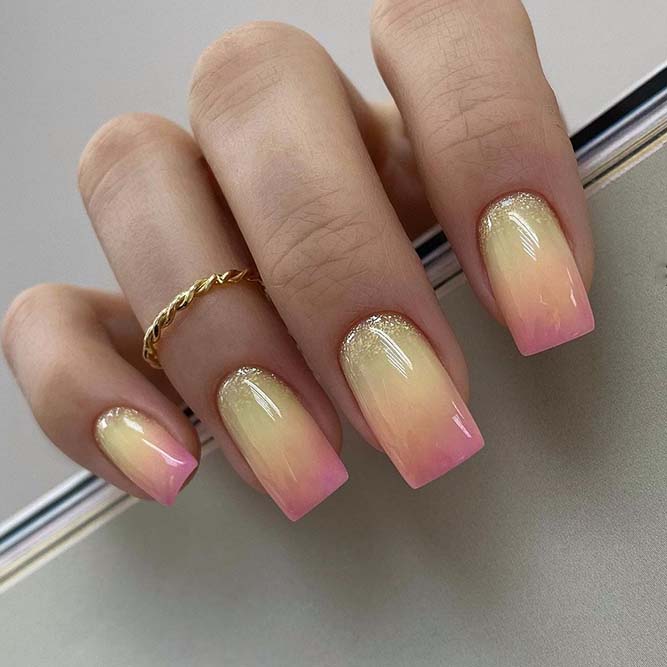 Yellow and Pink Simple Summer Ombre Nails