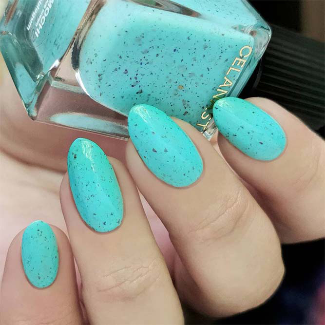 Light Teal Nails with Black Dots