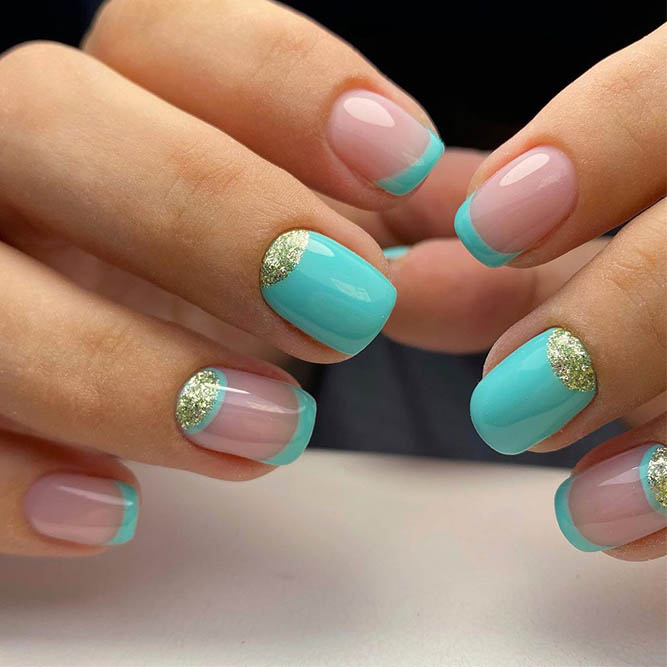 Teal And Pink Nude Nails