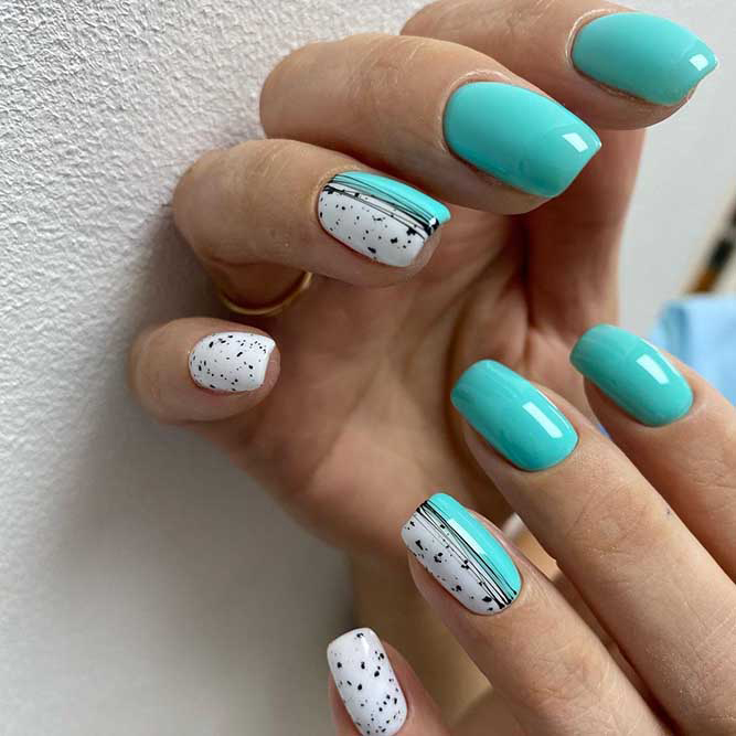 White And Black Teal Nails