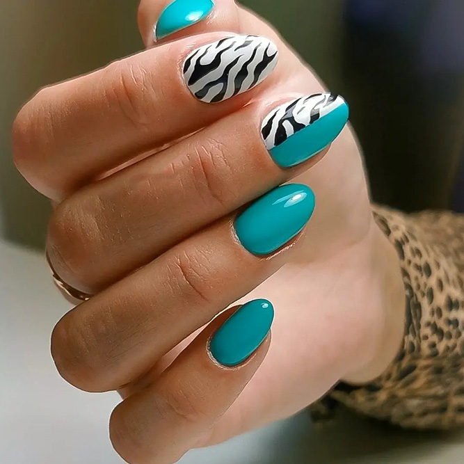 Zebra Print Teal Nails