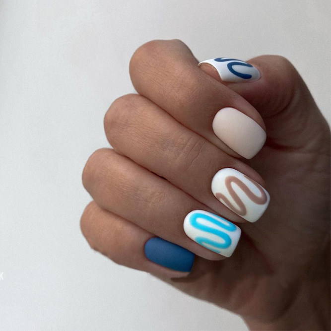 Blue and Brown Matte Nails Art