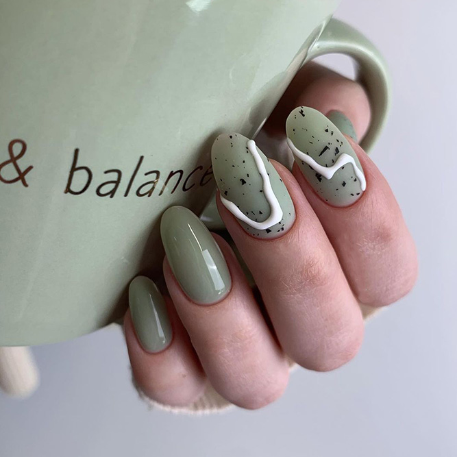 Olive Abstract Nails Design
