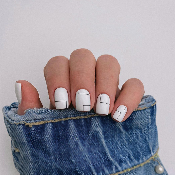 White Geometric Abstract Manicure