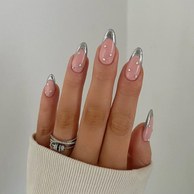 French Manicure With Chrome
