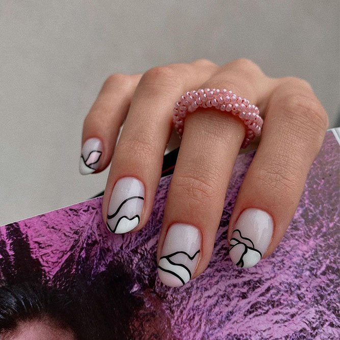 White and Black Abstract Classy Nails