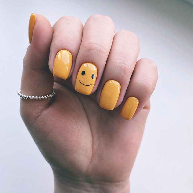 Yellow Smile Nails Design