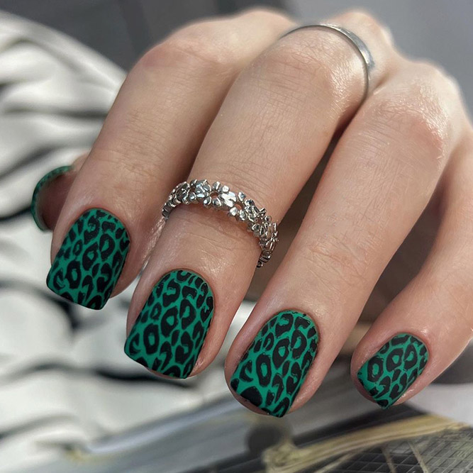 Green and Black Animal Print Manicure
