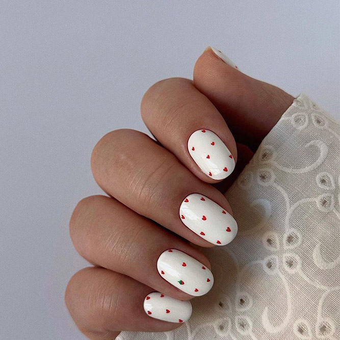 Little Red Hearts Nails Design