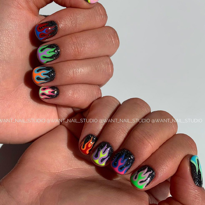 Fancy Nails With Brightly Color Blocking