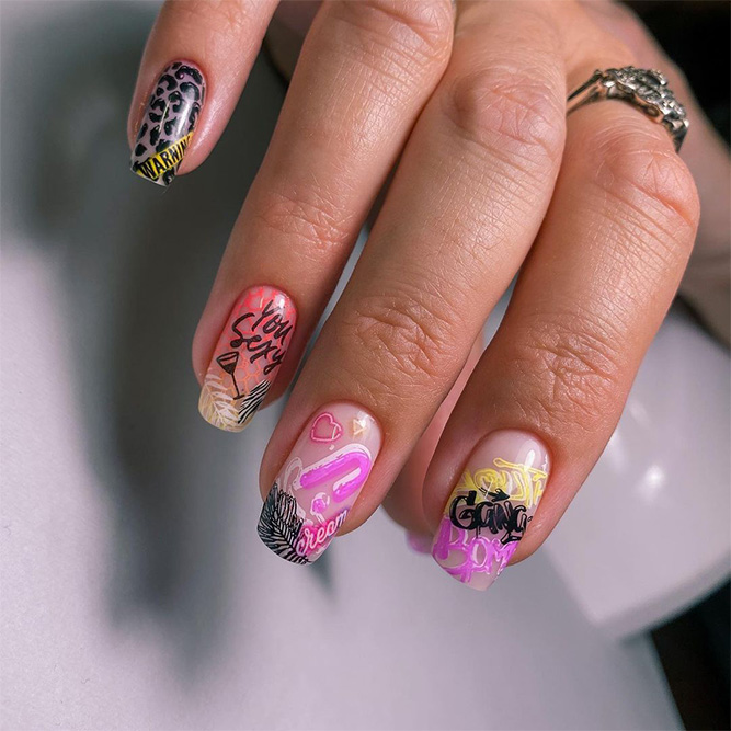 Bright Pink and Yellow Nail Stickers