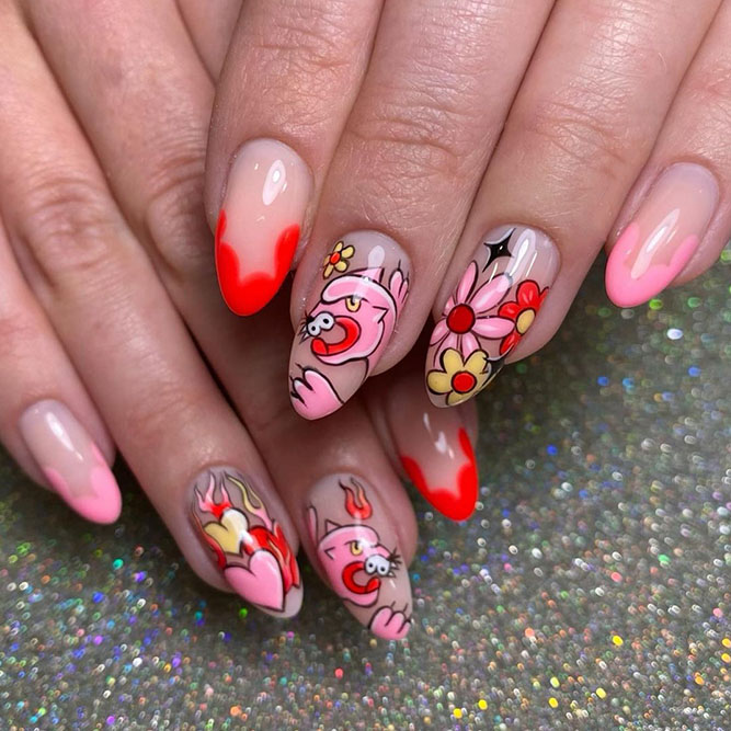 Pink Floral Nail Stickers