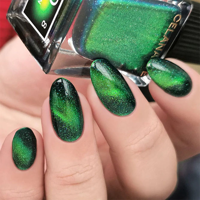 Dark Glitter Neon Green Nails