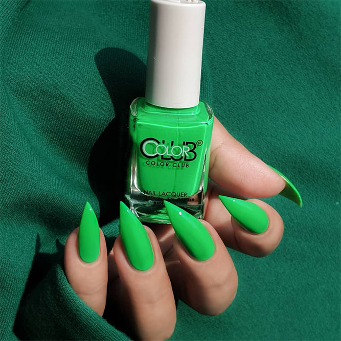One-Tone Neon Green Stiletto Nails