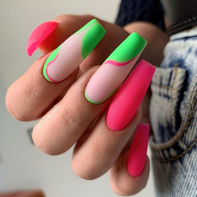 Pink and Green Abstract Manicure
