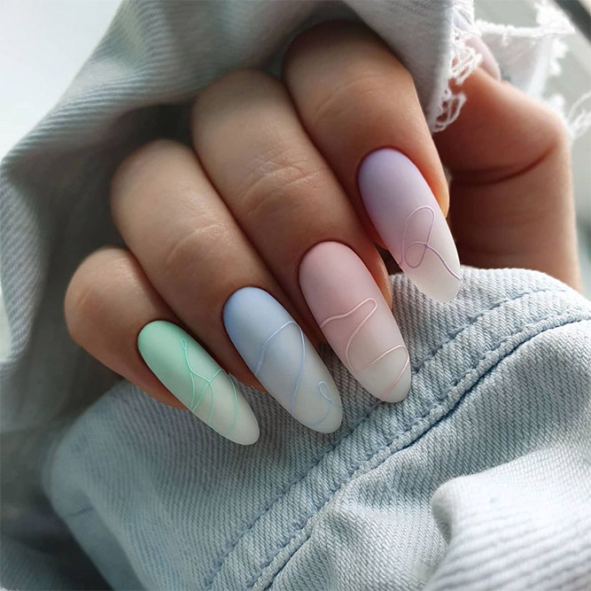 Abstract Rainbow Oval Nails