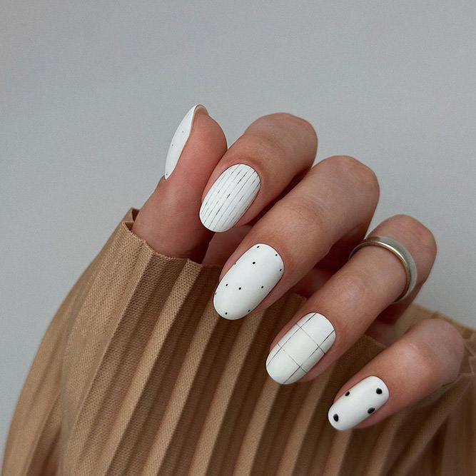 White Geometric Oval Nails