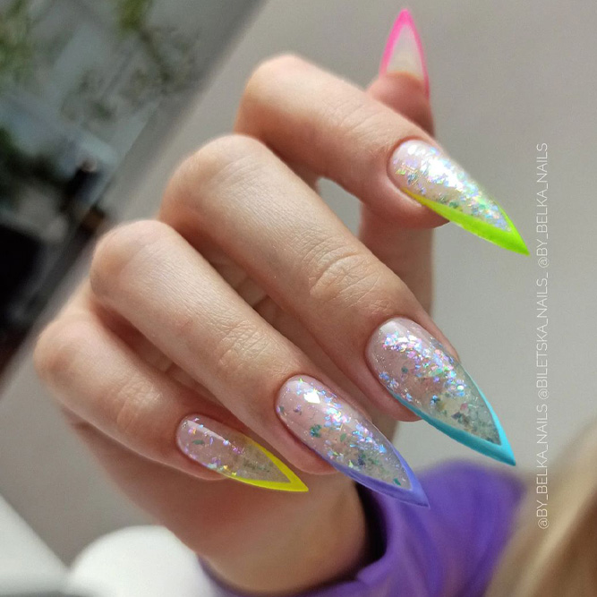 Neon French Pointy Stiletto Nails