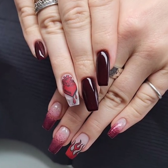 Bloody Heart Nails Design